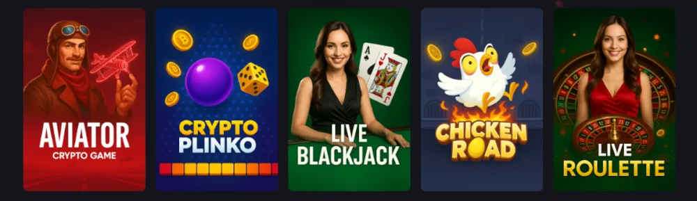 Lobby des jeux populaires d'Instant Casino avec Aviator et Plinko.